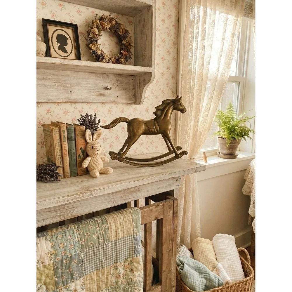 Vintage Solid Brass Rocking Horse Figurine Sweet Heirloom for Nursery or Shelf
